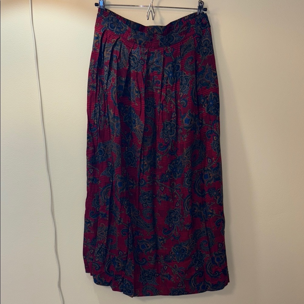 Elegant Red and Blue Floral Skirt